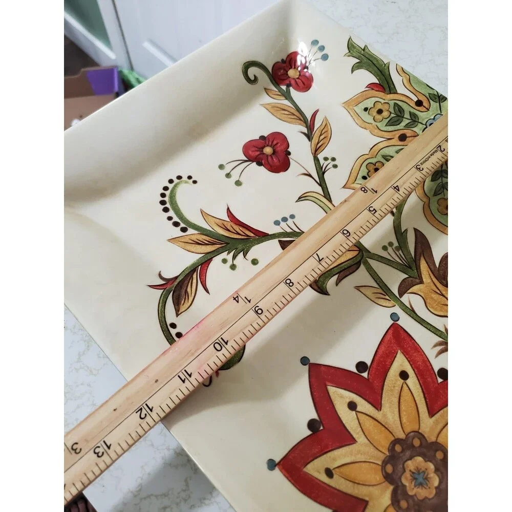 Carynthum by Pier 1 Imports 16” Rectangular Serving Plate Floral Design